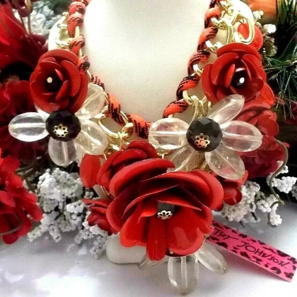 Betsey Johnson Jewelry - New Betsey Johnson Red Flower Necklace
